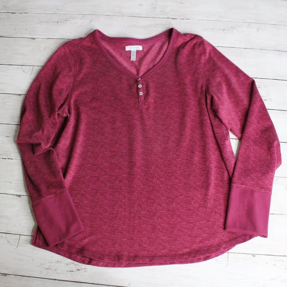 Jockey Women's Long Sleeve Pull Over Henley Top Size M Raspberry Pink - Picture 1 of 4